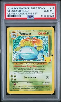 Venusaur 2021 Pokemon Celebrations #15 Classic Collection Holo PSA 10 Gem Mint - Image 1