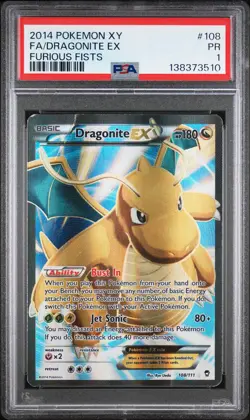 2014 POKEMON XY FURIOUS FISTS #108 FULL ART/DRAGONITE EX PSA 1 - Image 1