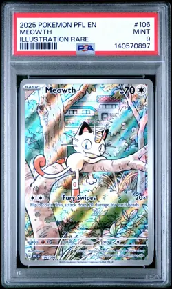 2025 POKEMON PFL EN-PHANTASMAL FLAMES ILLUSTRATION RARE #106 MEOWTH PSA 9 - Image 1