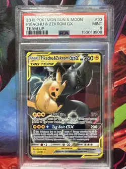 Pikachu & Zekrom Gx Pokemon Sun & Moon Team Up 33 NM PSA 9 - Image 1