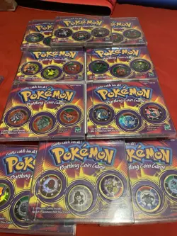 1999 Vintage Pokemon Battling Coin Game Lot of 11 Cases - Image 1