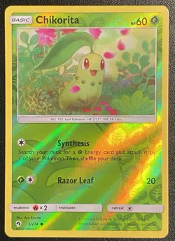 Chikorita Reverse Holo Common 5/214 Pokemon TCG Sun & Moon Lost Thunder NM - Image 1