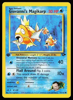 Giovanni's Magikarp 73/132 Common 1st Edition Gym Challenge Pokemon Card - Image 1