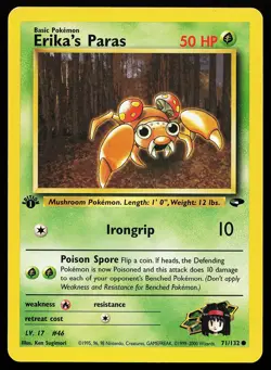 Erika's Paras 71/132 Common 1st Edition Gym Challenge Pokemon Card - Image 1