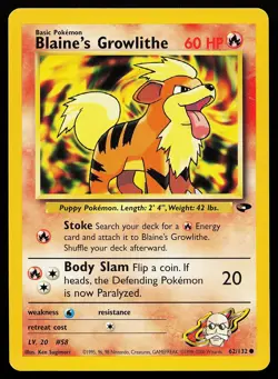 Blaine's Growlithe 62/132 Common Gym Challenge Pokemon Card - Image 1