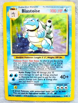 Pokemon BLASTOISE BASE SET Holo Rare Card #2 002/102 WOTC 1999 TCG [MP-HP] - Image 1