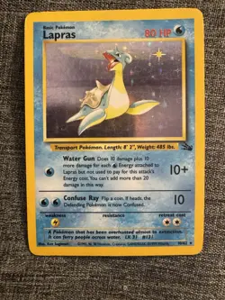 Pokemon TCG Lapras Fossil Holo Card 10/62 Unlimited Rare WOTC 1999 Vintage - Image 1