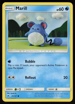 Marill 34/147 SM - Burning Shadows Asako Ito Art Pokemon TCG Card - Image 1