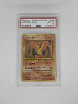 Pokemon TCG: Moltres 146 - Fossil Japanese PSA 8 NM-MT Holo SWIRL - Image 1