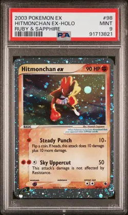 2003 POKEMON EX RUBY & SAPPHIRE #98 HITMONCHAN EX-HOLO PSA 9 - Image 1
