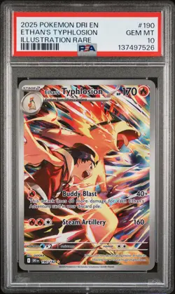 2025 POKEMON DRI EN-DESTINED RIVALS ILLUSTRATION RARE ETHAN'S TYPHLOSION PSA 10 - Image 1