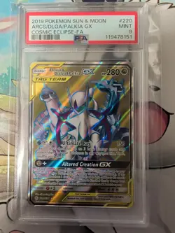Pokemon Arceus Dialga Palkia GX 220/236 Cosmic Eclipse Full Art PSA 9 - Image 1