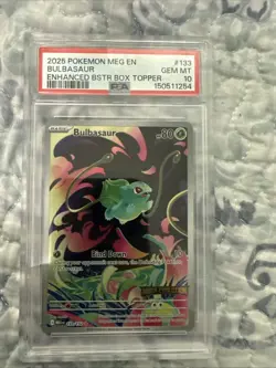 PSA 10 Bulbasaur 133/132 Mega Evolution Stamped Box Top Promo Pokemon TCG - Image 1
