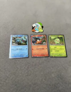 Pokemon Ascended Heroes First Partners ALL 3 STARTER COSMO HOLO PROMO WITH PIN - Image 1