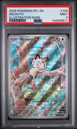 2025 Pokemon Pfl En-Phantasmal Flames #106 Meowth Illustration Rare PSA 9 - Image 1