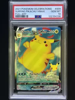 2021 POKEMON CELEBRATIONS #009 FULL ART/SURFING PIKACHU VMAX PSA 10 - Image 1