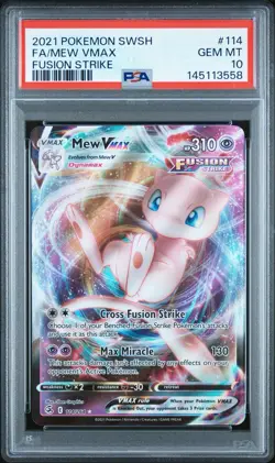 PSA 10 GEM MINT Mew VMAX Fusion Strike Full Art Holo SWSH 2021 Pokemon 114/264 - Image 1