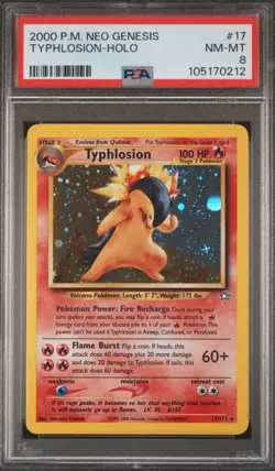 2000 Pokemon Neo Genesis Unlimited Typhlosion Holo Rare 17/111 PSA 8 *NEW CERT* - Image 1