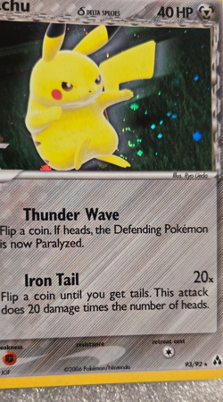 Pikachu 93/92 Secret Rare EX Legend Maker Pokemon Card Holo NM/MINT With Swirl - Image 2