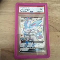 2019 POKEMON SUN & MOON HIDDEN FATES #SV76 FULL ART/SYLVEON GX PSA 9 with guard - Image 1