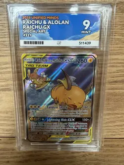 Pokemon TCG Raichu Alolan Raichu GX Card 221/236 Unified Minds Ace 9 - Image 1