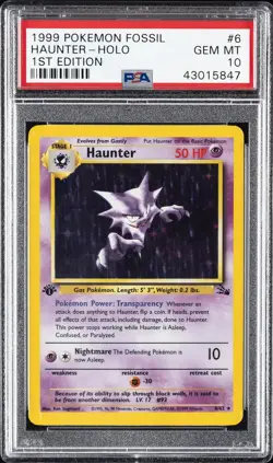 1999 POKEMON FOSSIL 1ST ED #6 HAUNTER-HOLO PSA 10 - Image 1