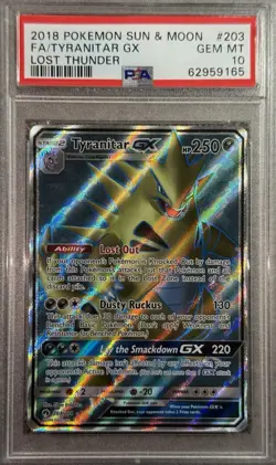 PSA 10 GEM MINT Pokemon Tyranitar GX Lost Thunder Full Art #203 2018 - Image 1