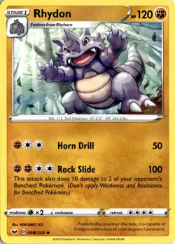 Rhydon 098/202 SWSH01: Sword & Shield Base Set Pokemon Card TCG - Image 1