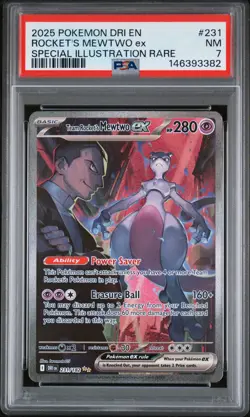 2025 POKEMON DRI EN-DESTINED RIVALS #231 TEAM ROCKET'S MEWTWO EX PSA 7 - Image 1