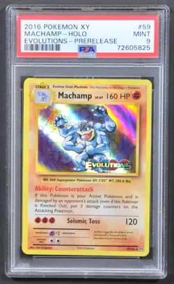 2016 POKEMON XY EVOLUTIONS MACHAMP HOLO #59 PRERELEASE PSA 9 MINT - Image 1
