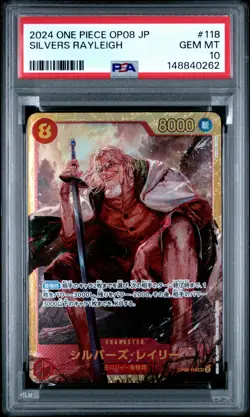 One Piece Japanese OP08 SILVERS RAYLEIGH Secret Rare PSA 10 #118 - Image 1