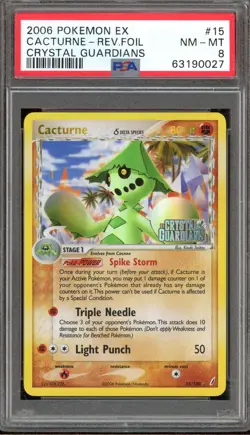 Pokemon Cacturne EX Crystal Guardians Reverse Holo Rare #15 PSA 8 - Image 1