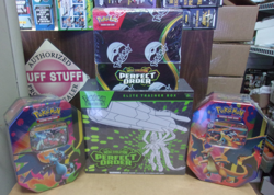 POKEMON PERFECT ORDER ETB & BOOSTER BOX + (2) CHARIZARD EX TINS - Image 1