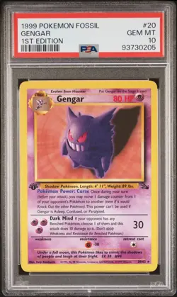 PSA 10 1999 POKEMON FOSSIL #20 GENGAR 1ST EDITION - Image 1