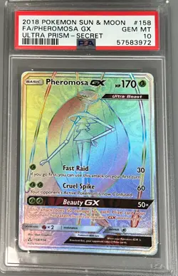 2018 Pokemon S & M Ultra Prism # 158 Secret Rainbow Pheromosa GX LOW POP PSA 10 - Image 1
