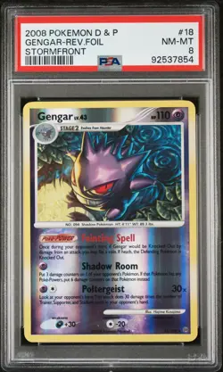 2008 POKEMON DIAMOND & PEARL STORMFRONT #18 GENGAR-REVERSE FOIL PSA 8 - Image 1