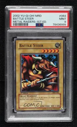 Battle Steer 1st Ed. YuGiOh Metal Raiders PSA 9 MINT 2002 - Image 1