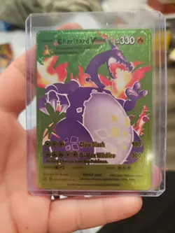 Charizard Vmax Rainbow Foil Fan Art Vinyl Textured Collector Card - Image 1