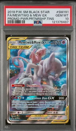 2019 POKEMON SM BLACK STAR PROMO #SM191 FULL ART/MEWTWO & MEW GX PSA 10 - Image 1