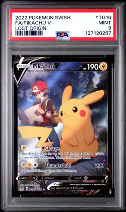2022 POKEMON SWORD & SHIELD LOST ORIGIN #TG16 FULL ART/PIKACHU V PSA 9 - Image 1