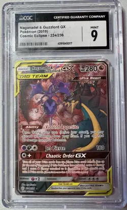 Pokemon Naganadel & Guzzlord GX Cosmic Eclipse Ultra Rare CGC 9 Holo 224/236 20… - Image 1