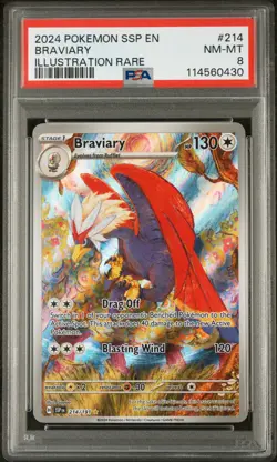 Braviary 214/191 Illustration Rare Ssp En Surging Sparks Pokemon PSA 8 - Image 1