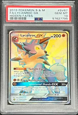 2019 Pokemon Sun & Moon Hidden Fates # SV67 Lycanroc GX GEM MINT PSA 10 - Image 1