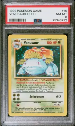 Pokemon TCG Venusaur Holo Unlimited Rare Card Base Set PSA 8 (15/102) - Image 1