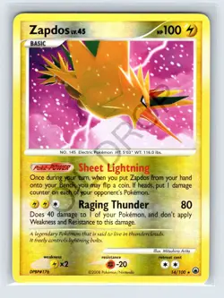 Pokemon Card - D&P: Majestic Dawn 14/100 - ZAPDOS (reverse holo) - Image 1