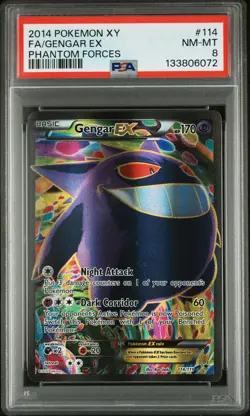 2014 Pokemon XY 114/119 Full Art Gengar EX Holo Phantom Forces PSA 8 Centered - Image 1