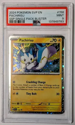 PSA 9 2024 Pokemon SVP Pachirisu 158 Cosmos Holo Promo F Swirl - Image 1