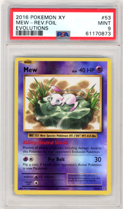 2016 Pokemon TCG XY Evolutions MEW Reverse Holo 53/108 PSA 9 Rev. Foil - Image 1