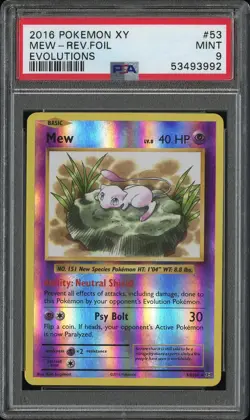 2016 Pokemon XY Evolutions MEW 53/108 Reverse Holo PSA 9 - Image 3