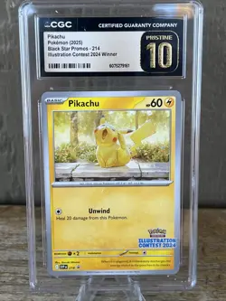 POKEMON CGC PRISTINE 10 PIKACHU ILLUSTRATION CONTEST WINNER 2024 #214 PROMO - Image 1